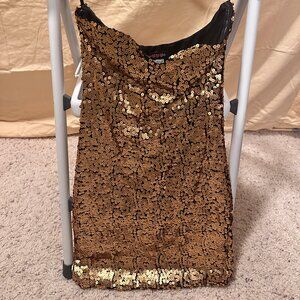 Gold Strapless Sparkle Mini Dress, Size M